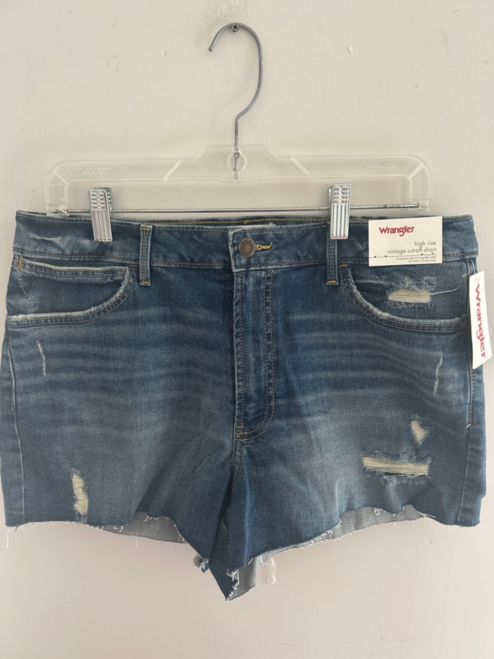 NWT- Wrangler Distressed Blue Denim High Raise Cutoff Shorts 12/31